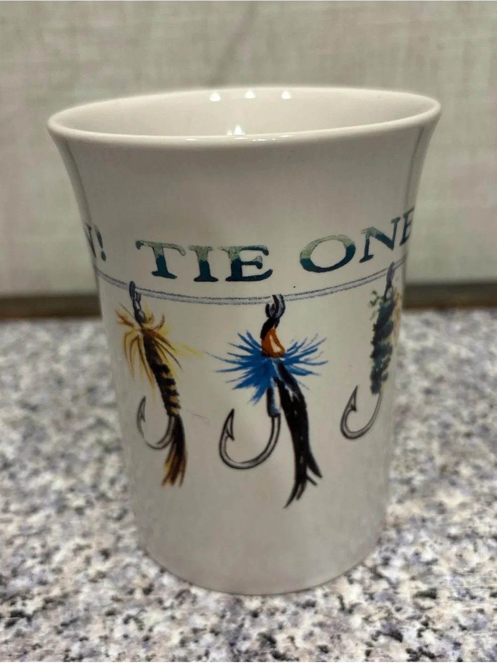 Tie One On! Fly Fishing Mug Pfalzgraff Designer Collection Coffee Cup 12 oz Gift